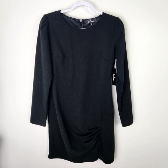NWT Lulus Black Long Sleeve Dress Size Medium Mini Ruching Concert Wedding Guest - Picture 1 of 4